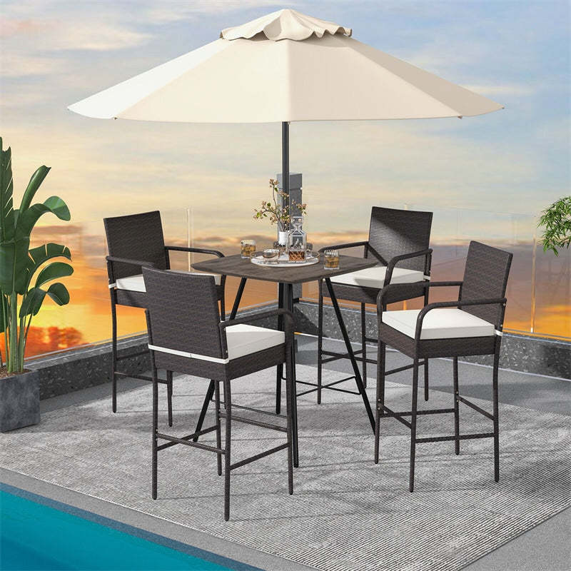 Bestoutdor PE Wicker Bar Stools Set of 2 Heavy Duty Frame Rattan Patio Bar Chairs 29.5" High Back Barstools with Armrests & Soft Cushions