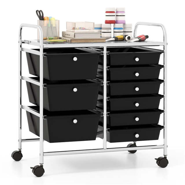 9-Drawer Rolling Storage Cart, Mobile Art & Craft Supply Organizer on Wheels, Metal Frame, Drawer Utility Cart for Classroom Office Home Salon