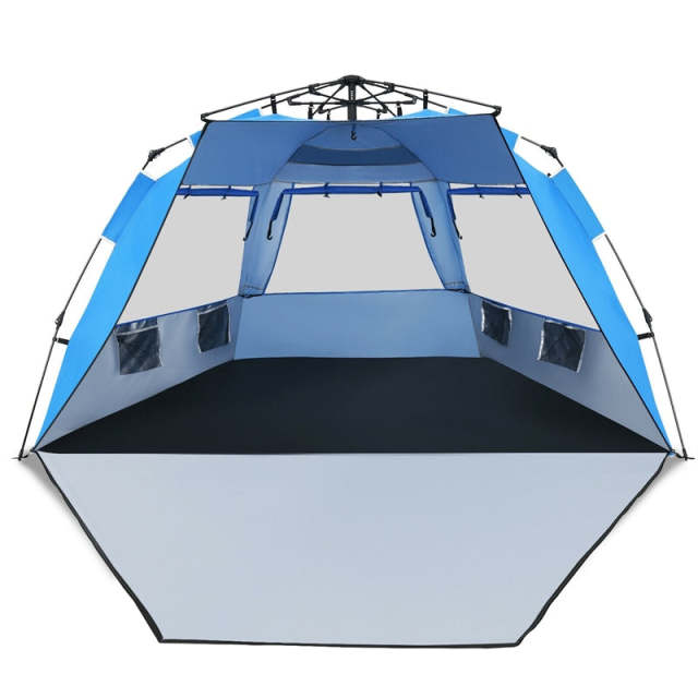 3-4 Person Easy Pop Up Beach Tent, UPF 50+ Portable Instant Beach Sun Shade with 3 Mesh Windows, Carrying Bag, 8.5mm Thickened Rod