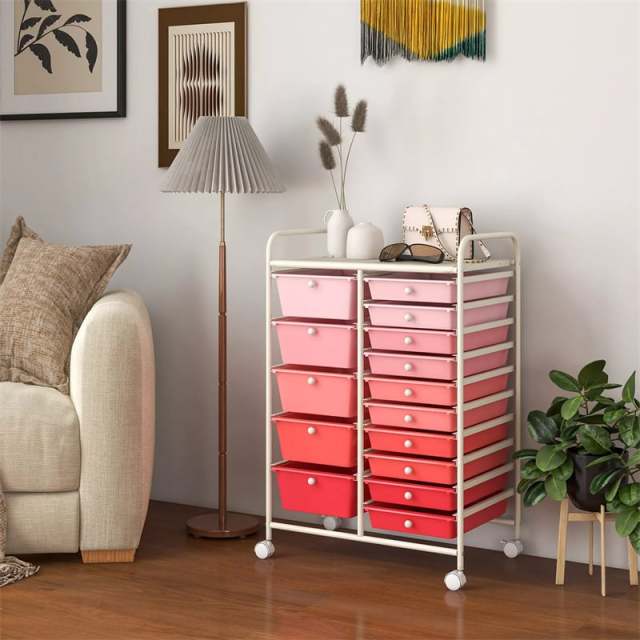 15-Drawer Rolling Storage Cart, Art &  Craft Organizer with Wheels & Removable Drawers for Tools, Scrapbook Paper, Home Office School