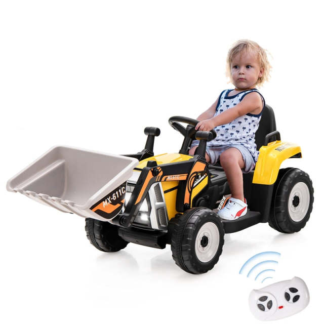 12V Kids Ride-On Excavator Tractor Car Electric Construction Vehicle with Adjustable Digging Bucket & Remote Control