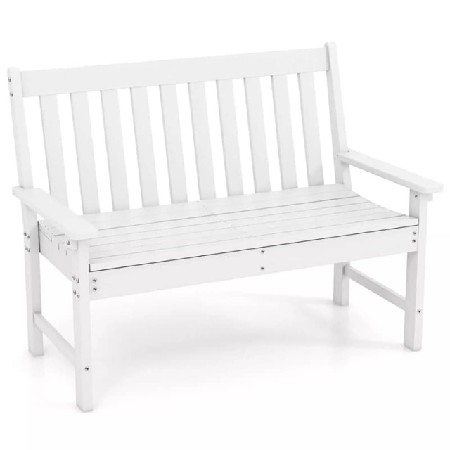 2-Person HDPE Outdoor Garden Bench, 52" All-Weather Patio Bench with Slatted Backrest & Armrests, 705lbs Capacity for Park, Backyard, Porch