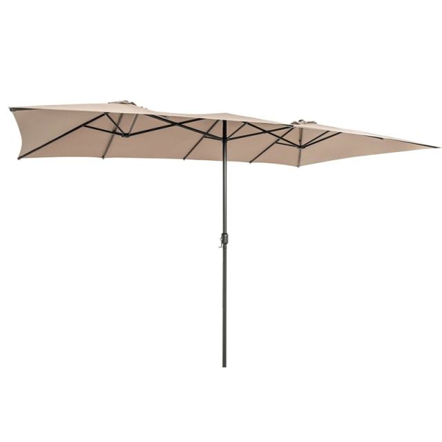 15FT Double-Sided Patio Umbrella with Crank Handle, Vented Top, 10-Rib Metal Frame, Large Twin Market Umbrella for Poolside, Deck, Lawn, Garden