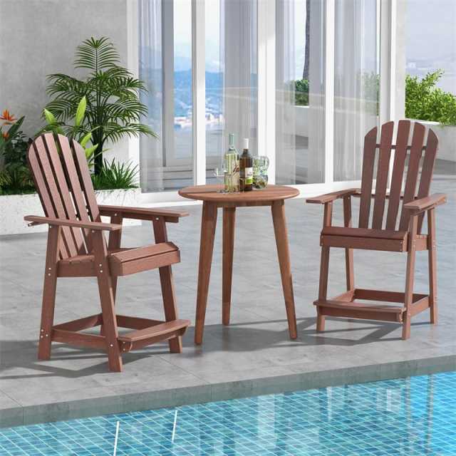 Outdoor HDPE Bar Stools Set of 2, 47" Tall Adirondack Chairs with Armrest & Footrest, All-Weather Counter Height Barstools for Poolside, Garden
