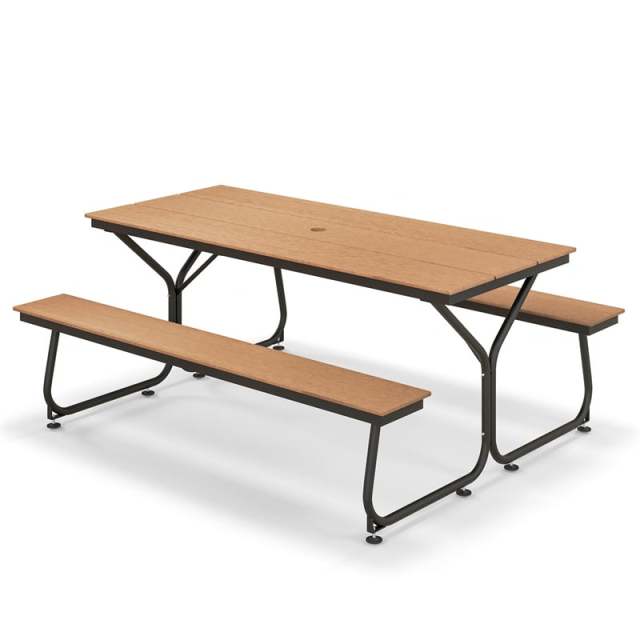 6FT Outdoor Picnic Table Bench Set for 6-8 Person, All-Weather HDPE Heavy-Duty Picnic Table with 2 Benches & Umbrella Hole, 2550LBS Capacity