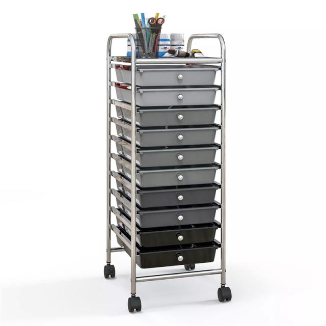 10-Drawer Rolling Storage Cart, Utility Cart with Drawers & Lockable Wheels, Mobile Art Craft Drawer Cart for Home Office, School