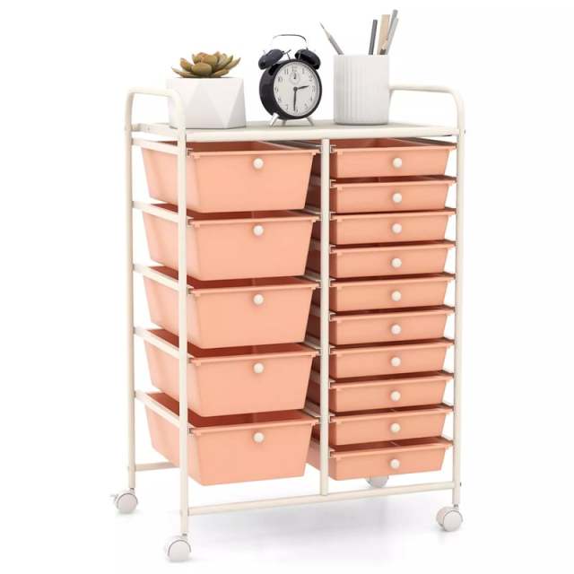 15-Drawer Rolling Storage Cart, Art &  Craft Organizer with Wheels & Removable Drawers for Tools, Scrapbook Paper, Home Office School