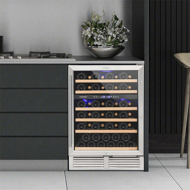 24" Dual Zone Wine Cooler, 51-Bottle Built-in & Under Counter Wine Fridge with Tempered Glass Door & Lock, Freestanding Wine Refrigerator for Home Bar