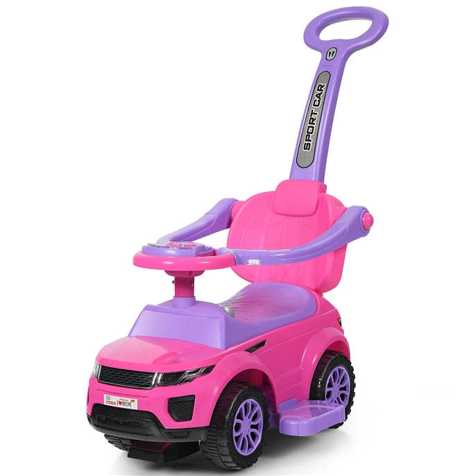 3 in 1 Kids Ride On Push Car, Stroller Sliding Walking Car with Horn, Music, Light, Under Seat Storage, Push Handle