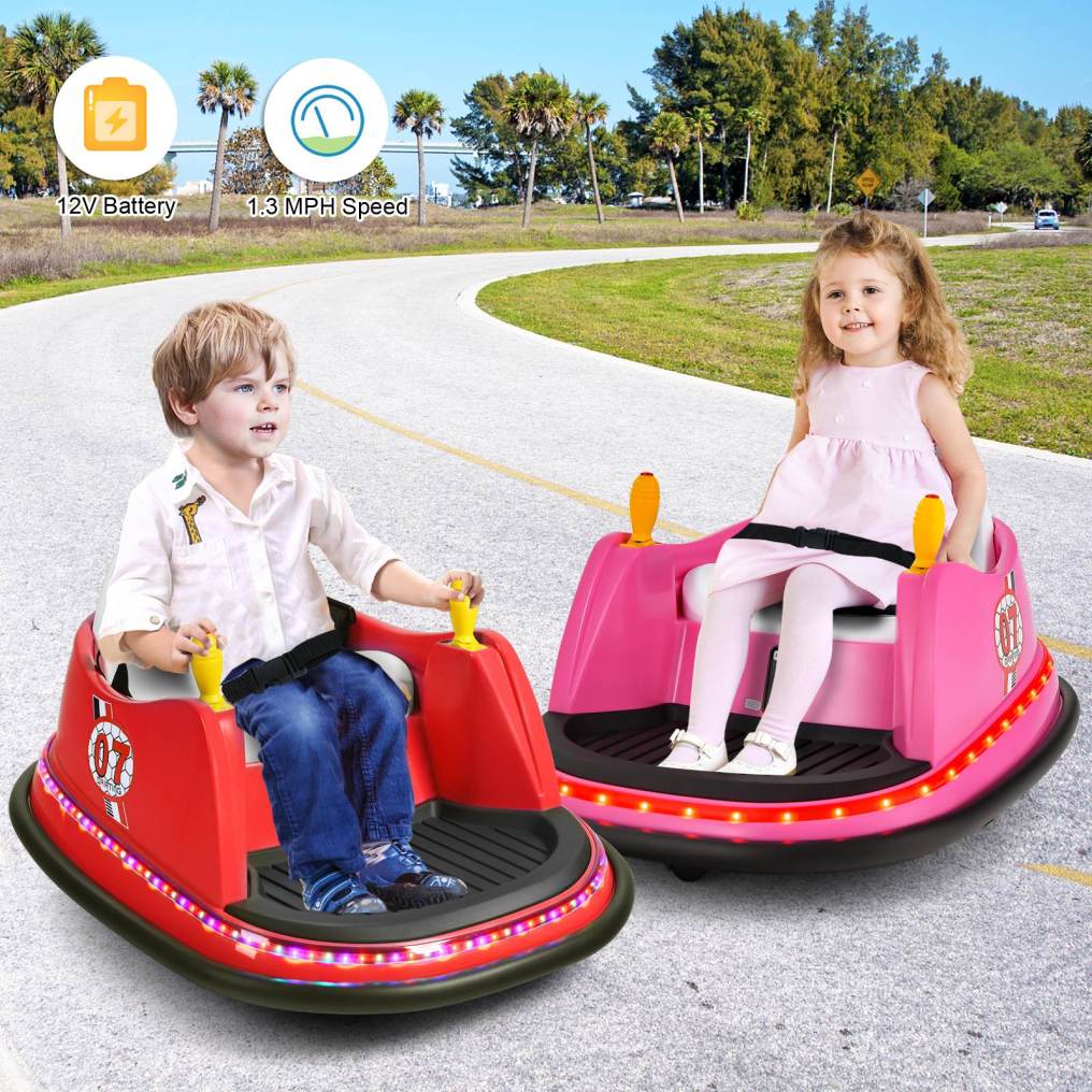 Bountech 12V Electric Kids Ride on Bumper Car, Battery Powered Bumper Car w/Flashing Lights