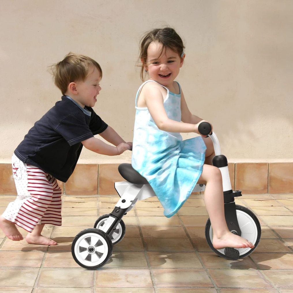 HONEY JOY Kids Tricycles with 3 Wheels, Folding Rider Trike for Toddler 1-4 Years Old(White)