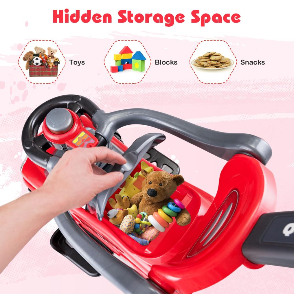 3-in-1 Ride on Push Car, Foot-to-Floor Toddler Walking Car w/Detachable Guardrails & Handle, Sliding Car for 2-6 Years