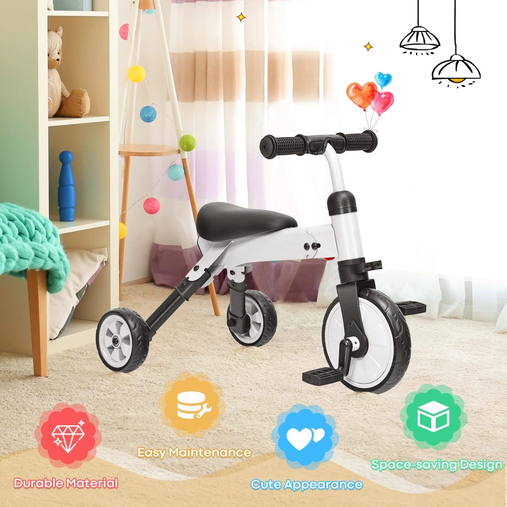 HONEY JOY Kids Tricycles with 3 Wheels, Folding Rider Trike for Toddler 1-4 Years Old(White)