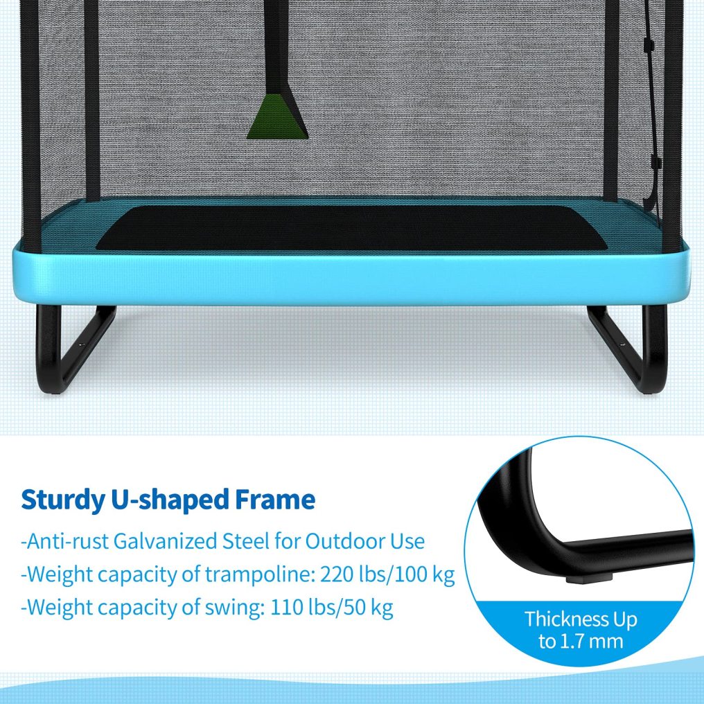 6FT Kids Recreational Trampoline, 2-in-1 Outdoor Toddler Trampoline w/Swing, Safety Enclosure Net