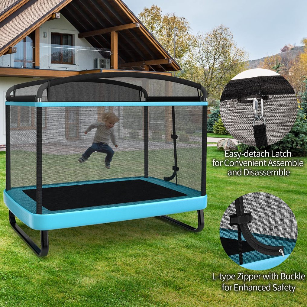 6FT Kids Recreational Trampoline, 2-in-1 Outdoor Toddler Trampoline w/Swing, Safety Enclosure Net