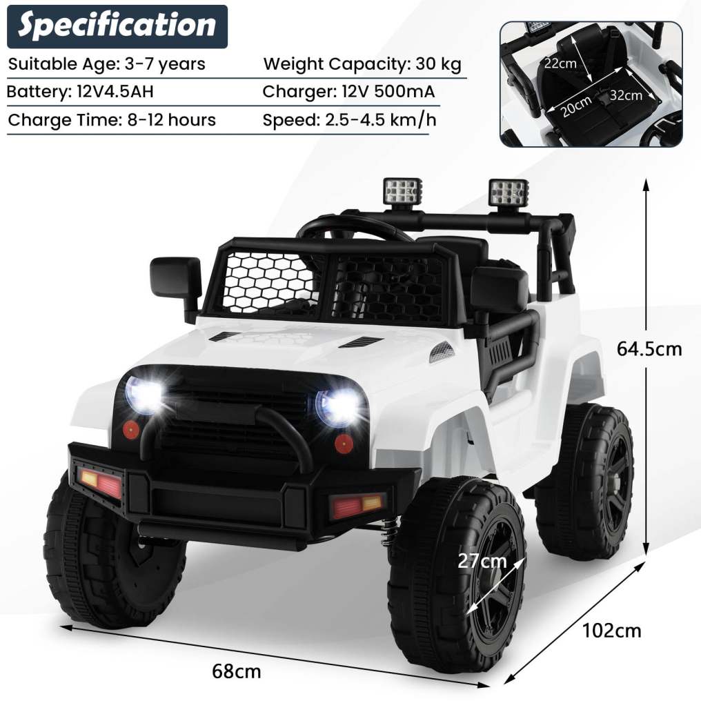 Bountech 12V Kids Ride on Car Jeep, Remote Control Battery Powered Electric Car with Spring Suspension