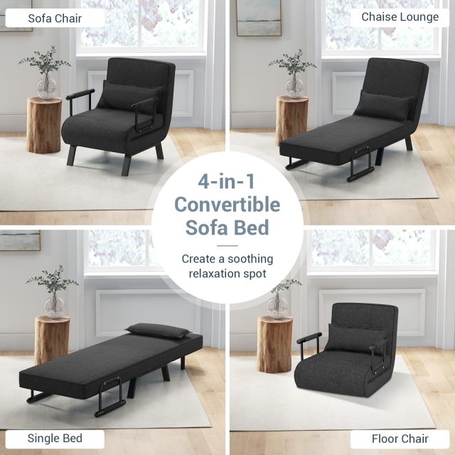 KOMFOTT Convertible Sleeper Chair Bed with Pillow, 4-in-1 Folding Sofa Bed with 6-Position Adjustable Backrest