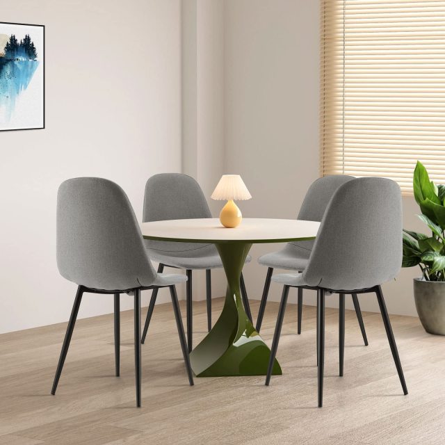 KOMFOTT Modern Dining Chairs Set of 4 - Classic Comfy Upholstered 17” High Backrest Linen Dining Room Chairs