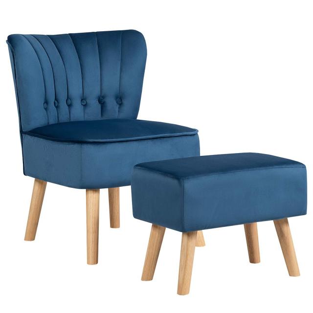KOMFOTT Modern Accent Chair Ottoman Set, Armless Slipper Sofa Chair with Footstool