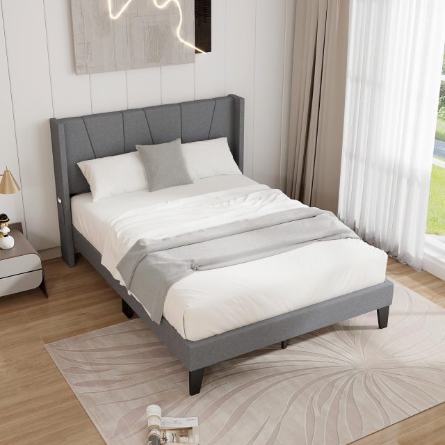 KOMFOTT Upholstered Bed Frame with Wingback Headboard