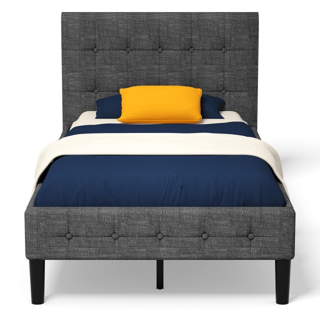 KOMFOTT Upholstered Bed Frame with Button Tufted Headboard