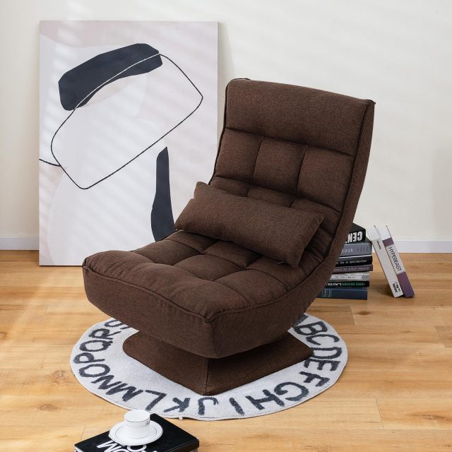 KOMFOTT Adjustable Swivel Floor Chair, 5 Position Video Game Chair with Massage Lumbar Pillow, Swivel Base, Steel Frame