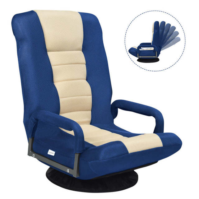 KOMFOTT 360-Degree Foldable Swivel Gaming Floor Chair With 6 Adjustable Position, Armrests, Padded Backrest
