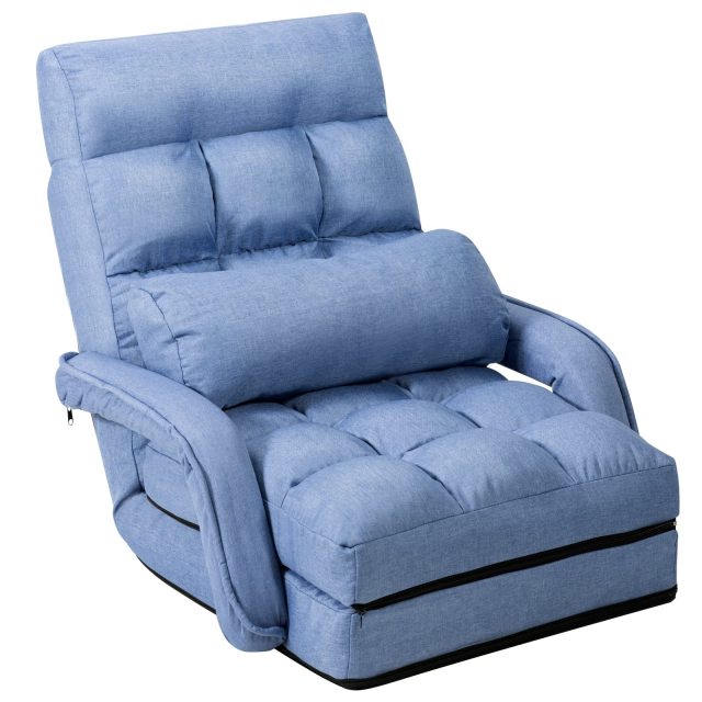 KOMFOTT Folding Floor Chair with 6-Position Adjustable Backrest, Armrests & Removable Pillow