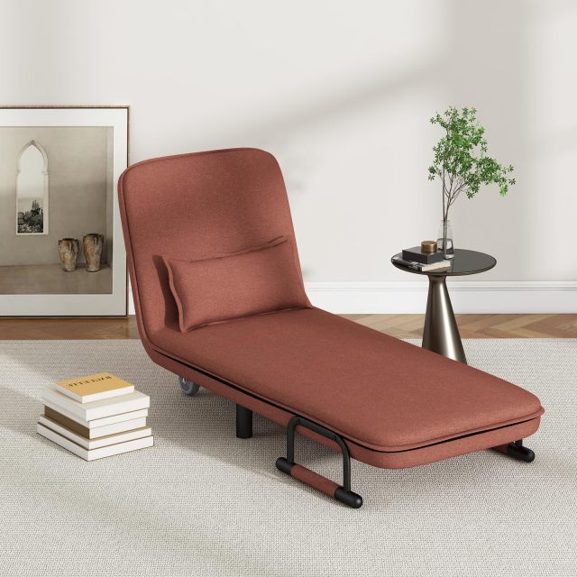 KOMFOTT Convertible Chair Bed with 5-Position Adjustable Backrest & Lumbar Pillow, 2 Lockable Casters
