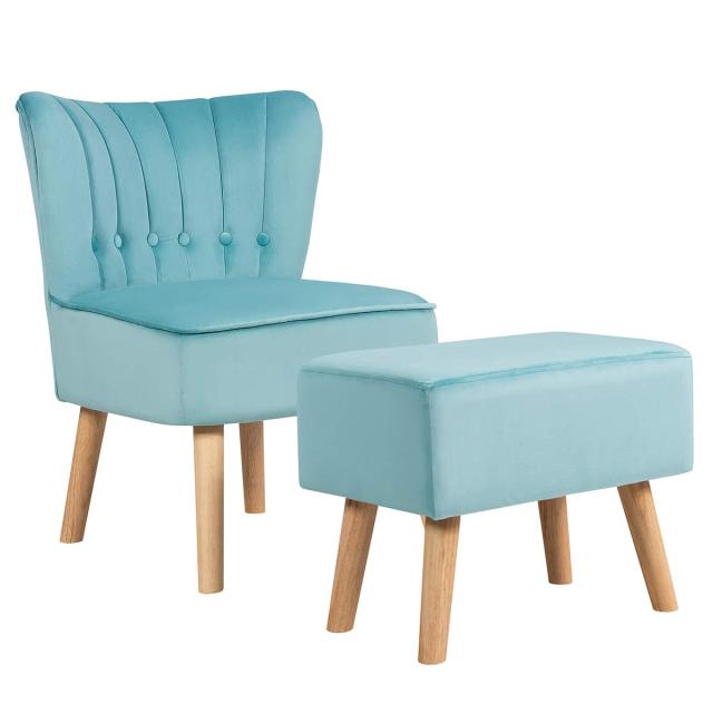 KOMFOTT Modern Accent Chair Ottoman Set, Armless Slipper Sofa Chair with Footstool