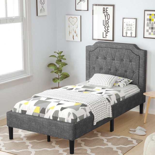 KOMFOTT Twin Size Upholstered Bed Frame with Button Stitched Headboard
