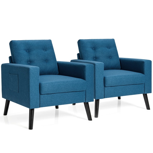 KOMFOTT Modern Accent Chair, Mid-Century Upholstered Armchair Club Chair with Rubber Wood Legs