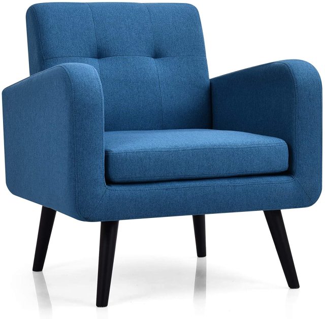 KOMFOTT Modern Upholstered Accent Chair w/ Rubber Wood Legs | Linen Fabric Single Sofa