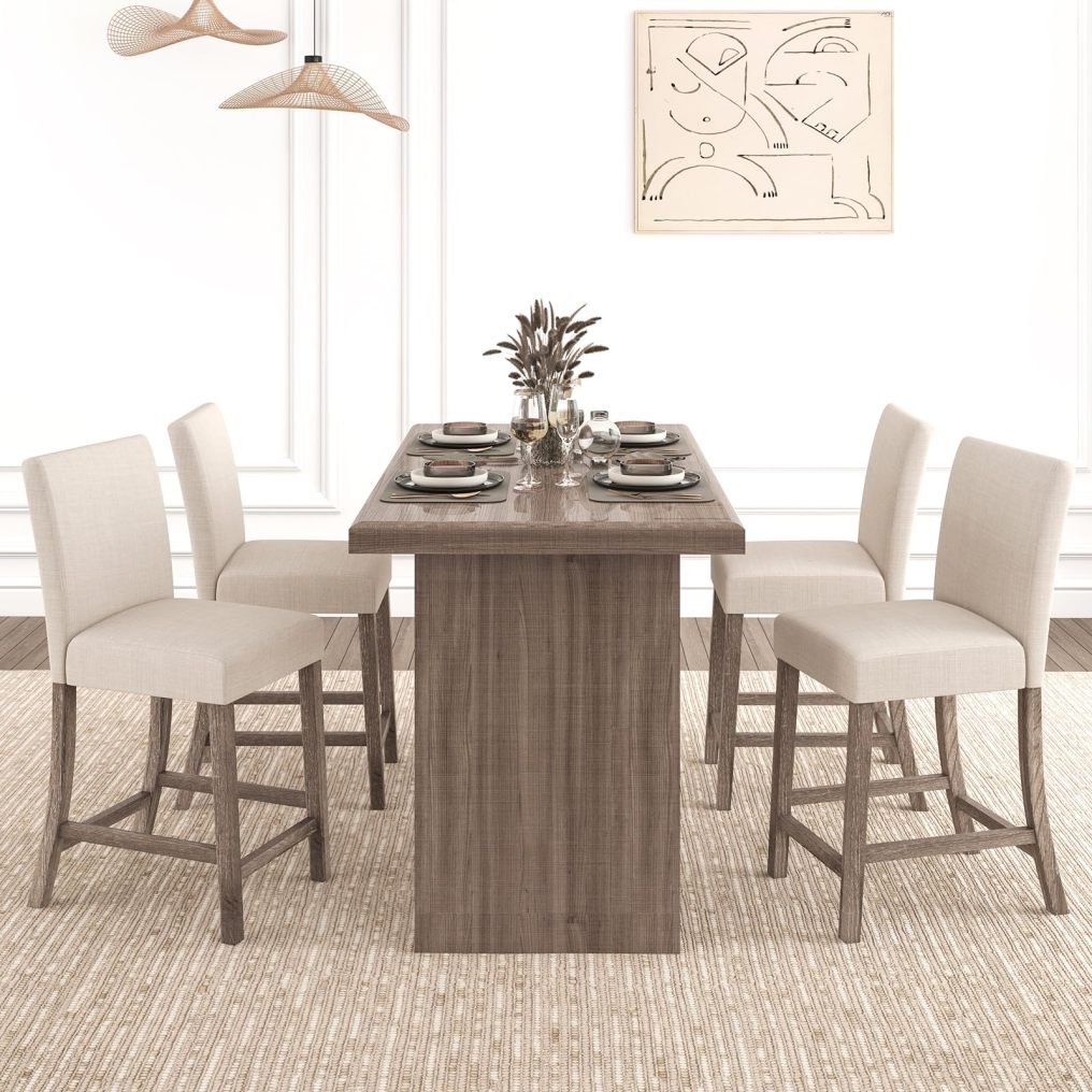 KOMFOTT Upholstered Counter Height Bar Stools Set of 2/4 with Ergonomic Backrest, Solid Wood Frame