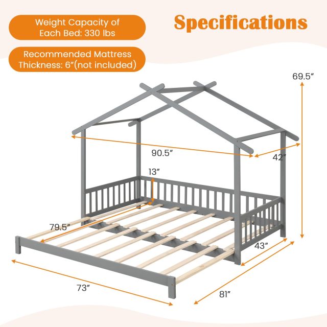 KOMFOTT Wood Extendable House Bed