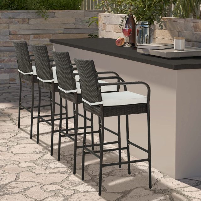 Patio Bar Height Chairs with Cushions for Backyard