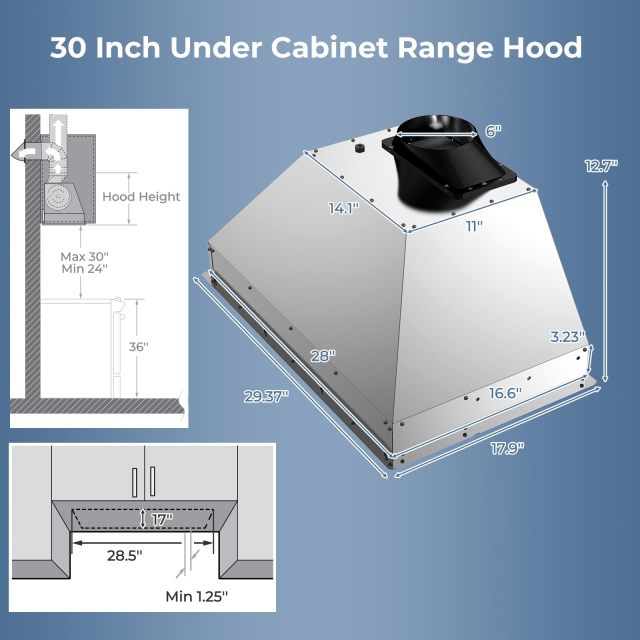30 Inch Range Hood Insert 900 CFM Ducted