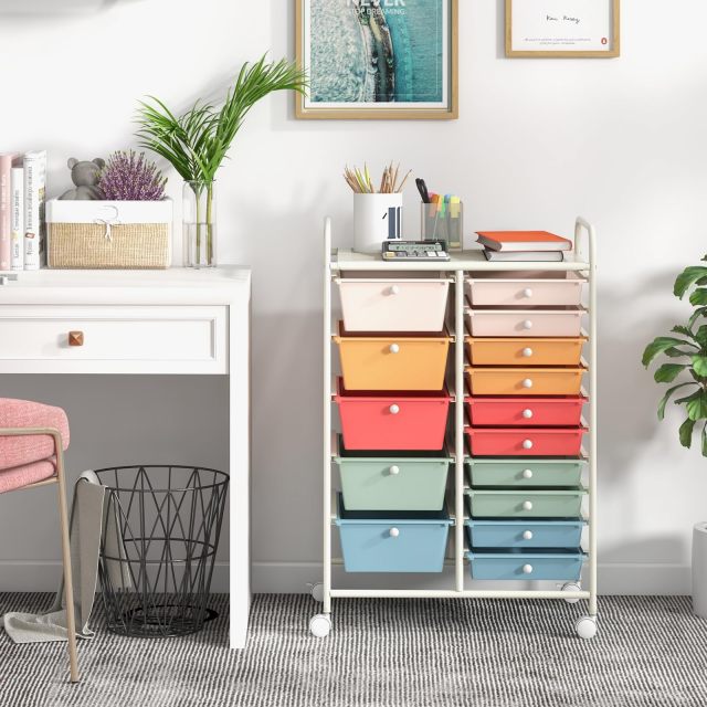 ARLIME 15-Drawer Storage Cart, 15 Drawer Trolley, Rolling Organizer Cart