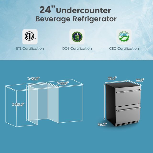 24 Inch Dual Drawer Beverage Refrigerator Built-in and Freestanding Beverage Fridge