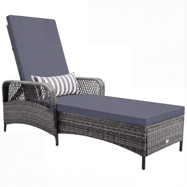 Patio Rattan Chaise Lounge | Outdoor PE Wicker Sun Lounger with Adjustable Backrest