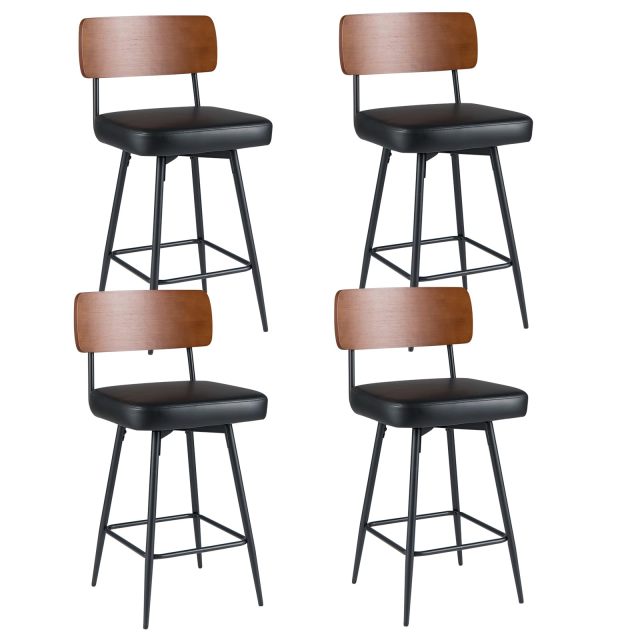 27" Padded Counter Barstools Set of 2/4 Wooden Backrest & Metal Legs Upholstered