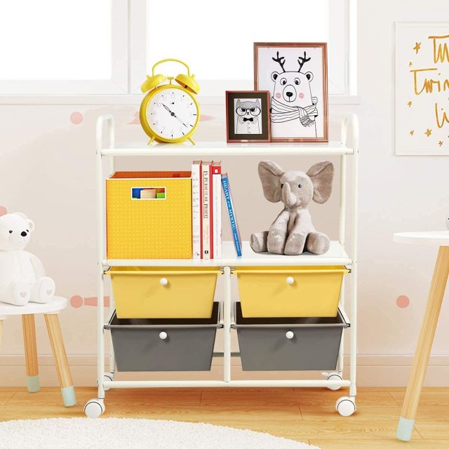 ARLIME 4-Drawer Storage Cart, 4 Drawer 2 Shelves Trolley, Rolling Organizer Cart