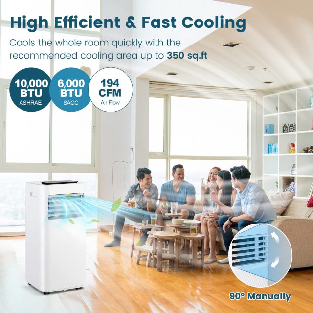 Portable Air Conditioner for Room up to 350 Sq. Ft, 10000 BTU 3-in-1 AC Unit for Bedroom