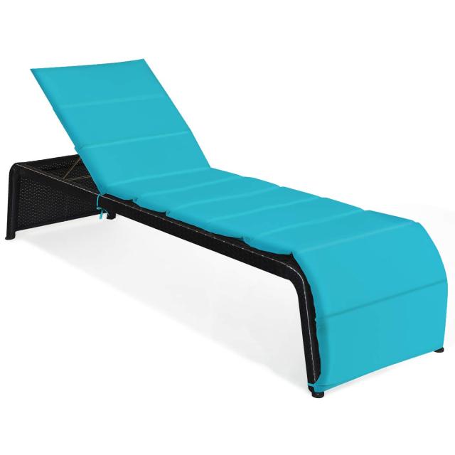 Patio Rattan Lounge Chair Cushioned Chaise Recliner Chair with Adjustable Back Garden Backyard Poolside Turquoise