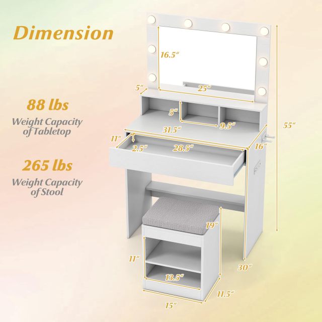31.5 inch Vanity Desk with Mirror and Lights