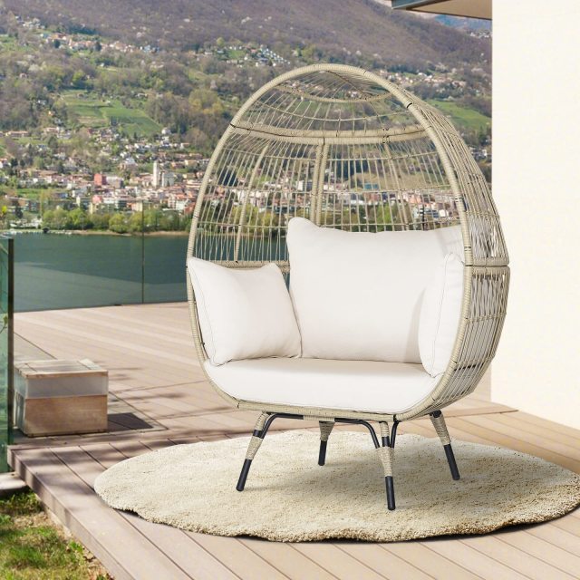 Patio Oversized Rattan Egg Chair Lounge Basket w/ 4 Cushions for Indoor Outdoor
