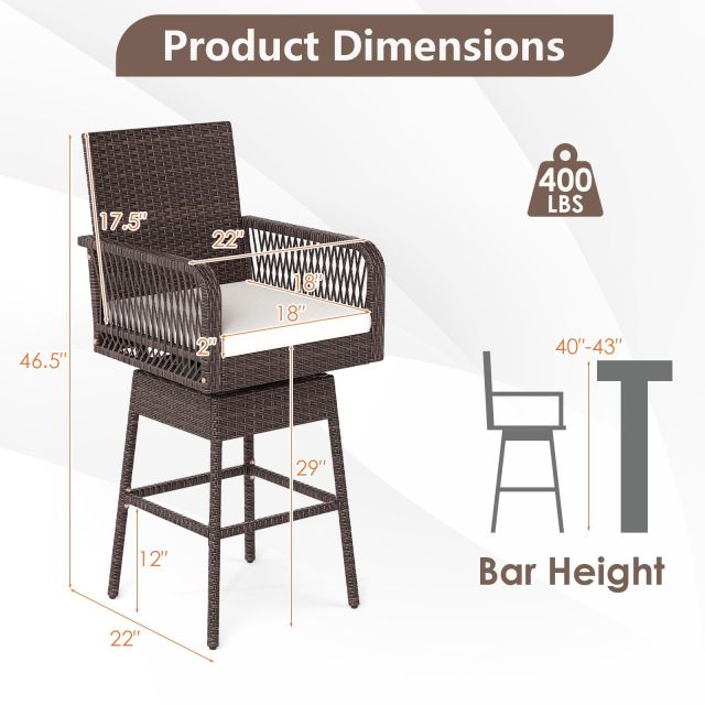 29 inch Outdoor Wicker Bar Stools with Cushions
