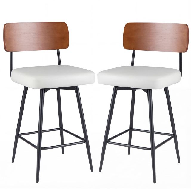 27" Padded Counter Barstools Set of 2/4 Wooden Backrest & Metal Legs Upholstered