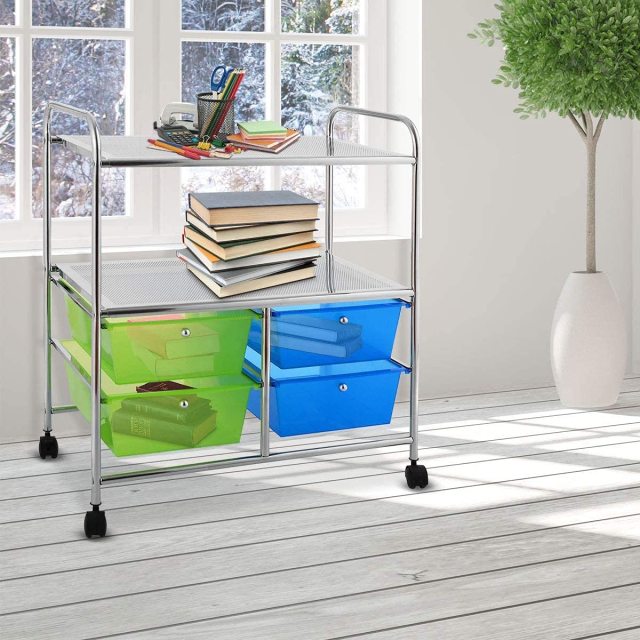 ARLIME 4-Drawer Storage Cart, 4 Drawer 2 Shelves Trolley, Rolling Organizer Cart