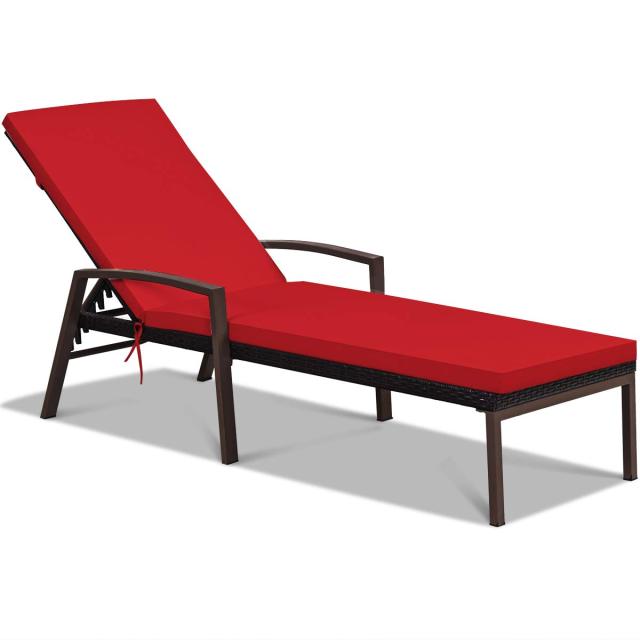 Patio Wicker Chaise Lounge with 5 Position Adjustable Backrest